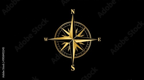 Vintage Gold Compass on Black Background for Navigation Themes