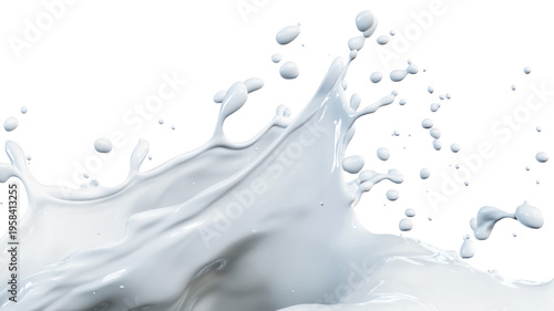 A splash of white liquid against a black background on transparent background