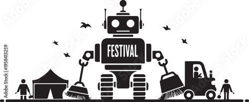 Festival robot vector illustration with festival icons