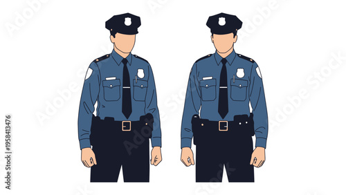 Uniformed in Duty: Two figures stand in attention, dressed in crisp blue uniforms, epitomizing the principles of authority, security, and dedicated service.