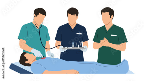 Medical Intervention: Medical professionals provide emergency care. A scene of life-saving medical attention, featuring healthcare providers, supplies, and instruments. The photo captures a serious.