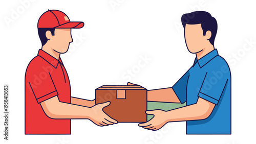 Prompt Delivery: A delivery person hands a package to a recipient, symbolizing efficient logistics and prompt service. Capturing the essence of convenience and reliability. 