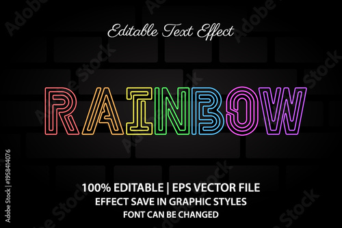 neon rainbow light editable text effect 3d style