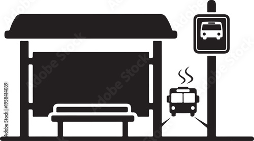 Vector illustration of a bus stop with a bus