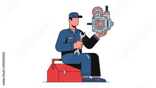 Mechanic at Work: A skilled mechanic, tool at hand, meticulously examines the inner workings of intricate machinery, embodying precision and expertise. 