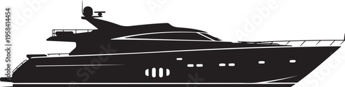 Vector luxury yacht silhouette, black boat icon