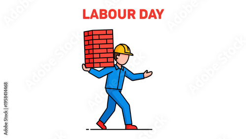 Labour Day Celebration: Depicting the spirit of Labour Day, a construction worker is seen carrying a stack of bricks. Symbolizing hard work and dedication.
