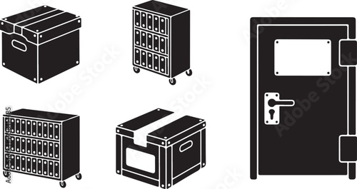 Minimalist black of server racks and network hardware