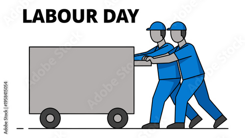 Labour Day's hard work: A vector illustration captures the essence of Labour Day, depicting diligent workers dedicated to their tasks. Two figures work in a uniform to move the cart.