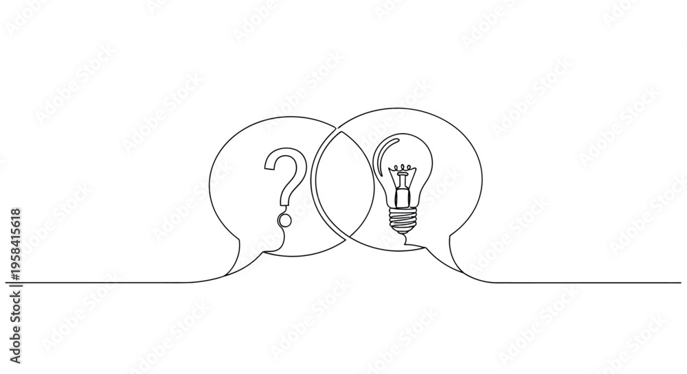Fototapeta premium Question mark and light bulb idea symbol, line art, a minimalist