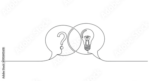 Question mark and light bulb idea symbol, line art, a minimalist