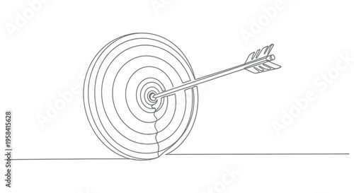 Arrow hitting dartboard center, line art, it symbolizes achievement