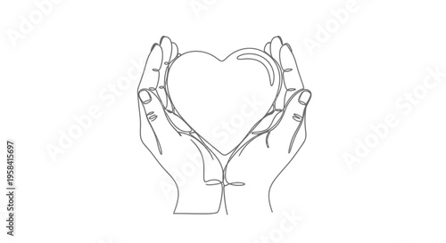 Hands holding heart shape, line art, a minimalist line art illustrati