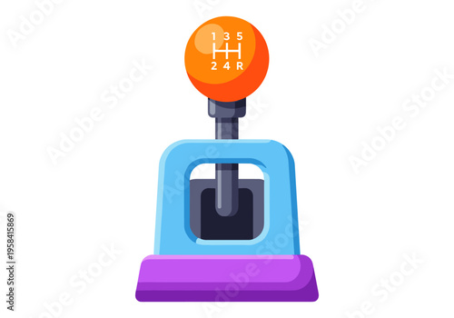 Manual car gear stick with orange knob showing gear pattern