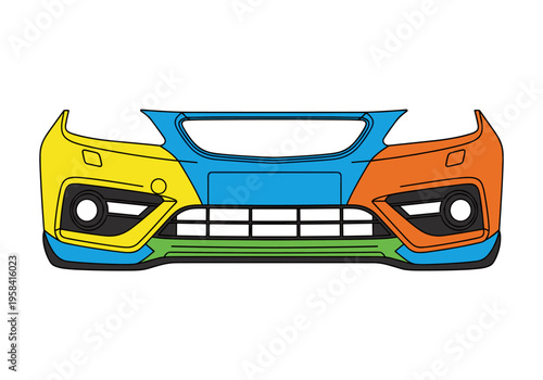 Colorful car bumper illustration with distinct sections and grille detail