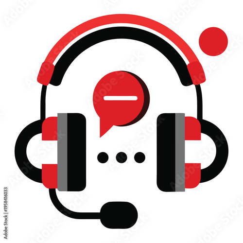Red headphones on red background with music and audio symbols