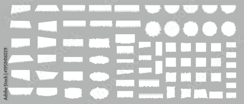 Torn sheets of paper. Set of torn paper and strips of paper. Collection of torn, ripped pieces of white color paper. Vector illustration set.
