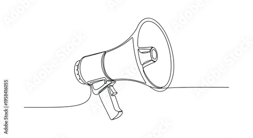 Megaphone single line graphic for communication with line art