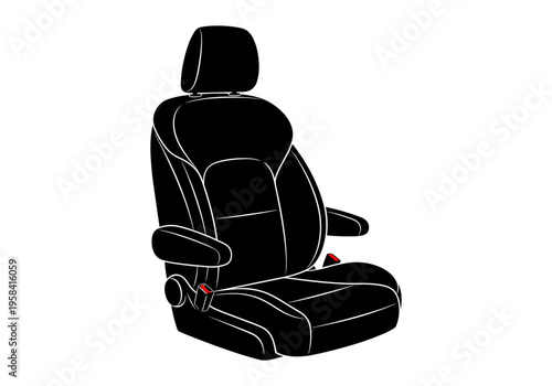Modern black car seat with adjustable headrest and armrests