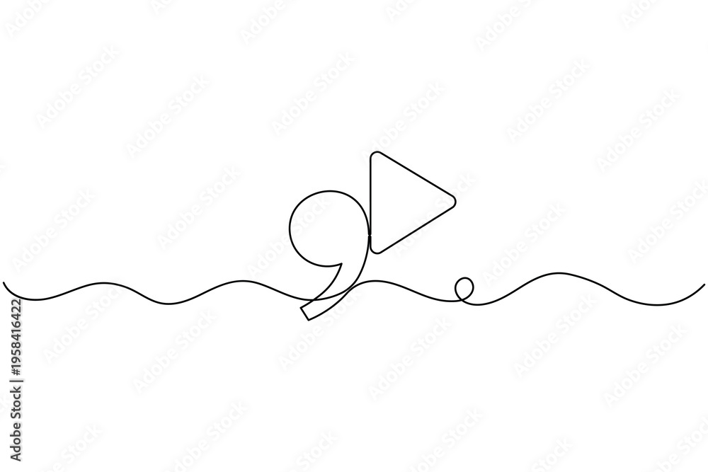 Obraz premium Quote Mark Play Button Icon Continuous One Line Drawing Video Testimonial Media Symbol Minimalist Outline