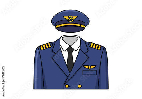 Pilot uniform with cap and jacket featuring wings insignia and epaulets