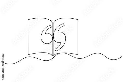 Open Book Quote Marks Icon Continuous One Line Drawing Literature Storytelling Education Symbol