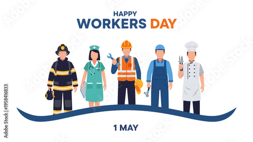 Labor Day Celebration: A group of construction workers, united in solidarity, hold up a banner proudly proclaiming Labor Day, honoring the hard work and dedication of the workforce.