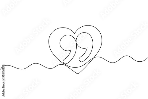 Heart Shape Quotation Marks Icon Continuous One Line Drawing Romantic Quote Poetry Symbol Minimalist Outline