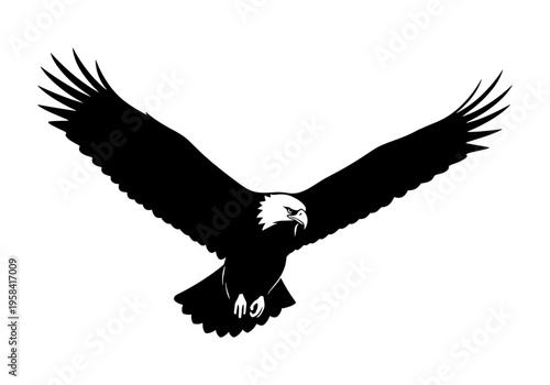 Majestic bald eagle in flight with wings spread wide, a symbol of freedom
