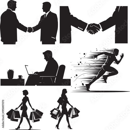 Vector illustration of a man and woman business people icon in silhouette style showing a professional couple standing together.