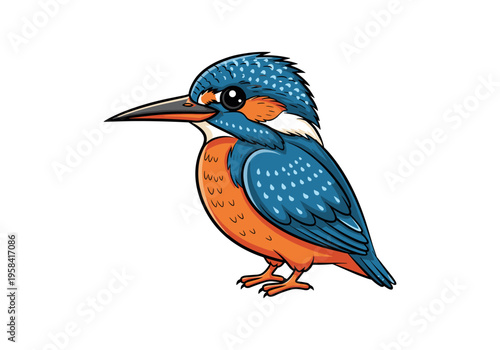 Cute cartoon kingfisher bird with vibrant blue and orange plumage