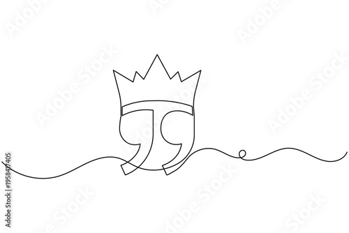 Quote Mark Crown Icon Continuous One Line Drawing Premium Quality Luxury Success Symbol Minimalist Outline Illustration