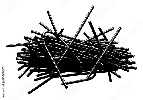 Pile of steel rebar rods for construction and reinforcement