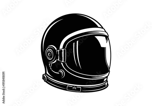 Retro astronaut helmet with reflective visor and communication gear