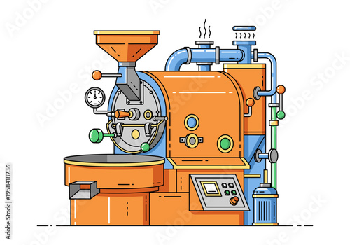 Modern coffee roasting machine with digital controls and gauges for precise brewing