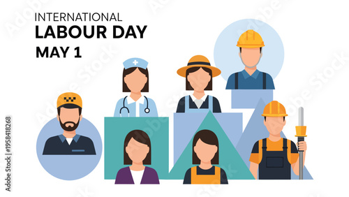International Labour Day illustration: A vibrant illustration honoring International Labour Day with symbolic workers from different professions. Reflecting the spirit of solidarity.