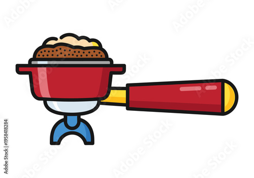 Espresso machine portafilter filled with ground coffee beans for brewing