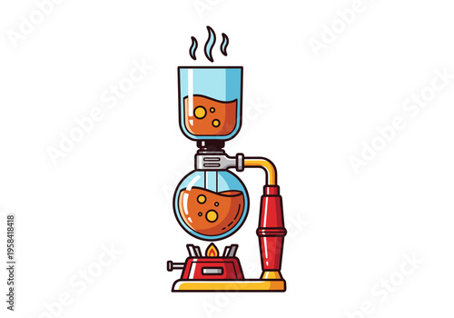 Vintage siphon coffee maker brewing hot beverage on a red burner