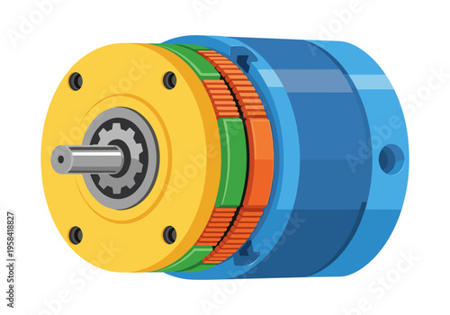 Cutaway view of an electric motor with visible internal components and shaft