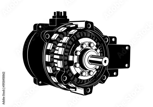 Detailed illustration of an electric motor's internal components and rotor shaft