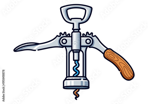 Classic corkscrew with bottle opener and wooden handle for wine