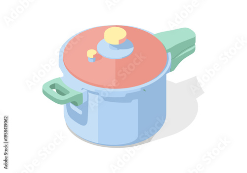 Modern isometric pressure cooker illustration with pastel colors and clean design
