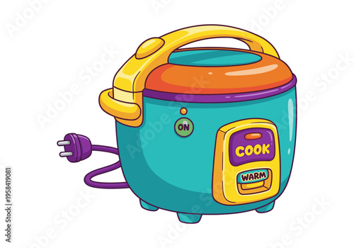 Cute cartoon rice cooker with colorful design and cooking functions