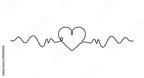 Heartbeat heart line art medical concept with single line