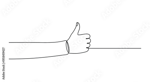 Thumbs up hand gesture line art approval with thumbs up
