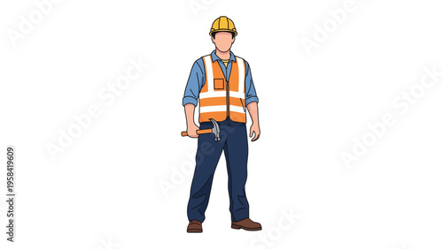 Construction Worker Ready for Action: A dedicated construction worker stands poised, equipped with essential tools and dressed in safety gear, ready to embark on a day of building and progress.