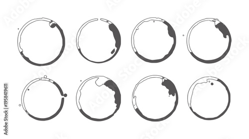 Eight circular diagrams showing dark gray shading progression within outlines circle