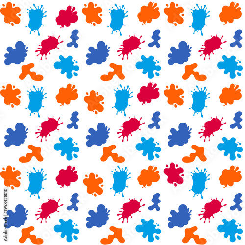 Seamless Pattern with Colorful Paint Splashes and Ink Splatters Vector Liquid Drops Texture