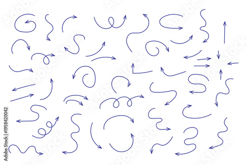 Hand Drawn Curved Arrow Set – Doodle Directional Arrows Collection on Black Background