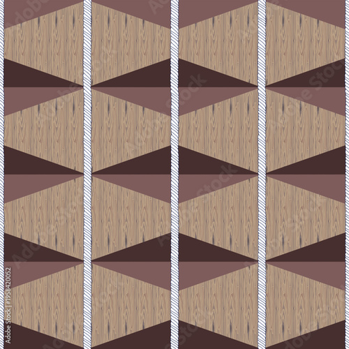 Seamless Geometric Pattern with 3D Wood Planks and Triangular Timber Textures